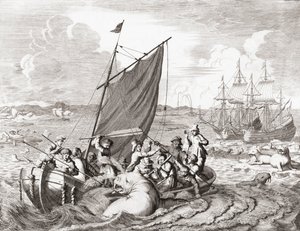 Walrusjagers in de 16e eeuw (gravure) door Jan (after) Luyken