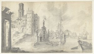 Havengezicht in stad aan de Middellandse Zee door Jan Abrahamsz. Beerstraten
