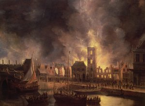De grote brand in het oude stadhuis, Amsterdam, 1652 door Jan Abrahamsz. Beerstraten