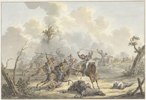 Aanval tussen Kozakken van de Krim en Franse Rijdende Artillerie door Jan Anthonie Langendijk Dzn