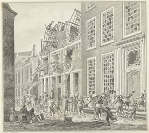 Plundering van het huis van Lucas van Steveninck, 1787 door Jan Arends (signed by artist)