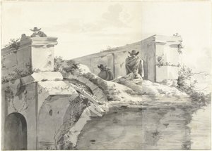 Gezicht op de rand van de Ponte Rotto in Rome door Jan Asselijn (copy after)