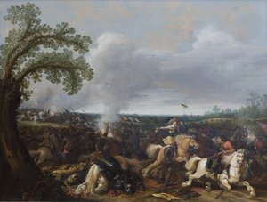 Koning Gustav II Adolf van Zweden bij de slag bij Lützen 16 november 1632