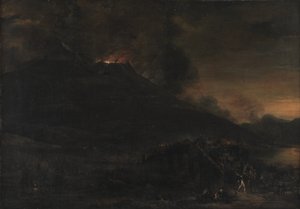 Vesuvius uitbarsting bij zonsondergang door Jan Asselijn