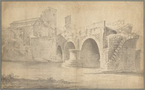 Uitzicht op de Ponte Rotto, Rome door Jan Asselyn