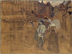 Boogschuttersfeest in Antwerpen in de 16e eeuw, ca. 1850 door Jan August Hendrik Leys