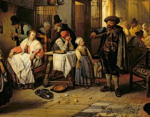 Interieur van een taverne met een blinde violist, 1844 (paneel) (detail)