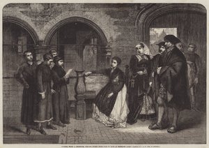 Luther, toen een koorzanger, zingend hymnes van deur tot deur in Eisenach door Jan August Hendrik Leys