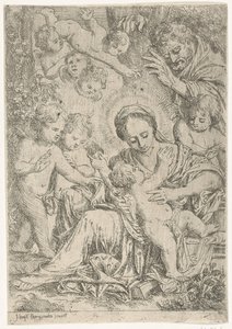 De Heilige Familie met engelen door Jan Baptist Herregouts