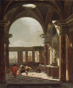 Architectonische fantasie met oosterse figuren