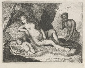 Slapende Venus bespied door een sater