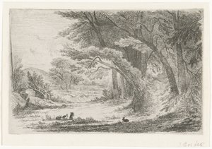 Bosrand met konijnen door Jan Bos Wz. (signed by artist)