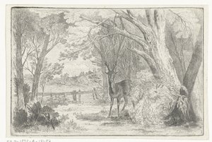 Parklandschap met hert door Jan Bos Wz.