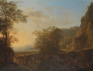 Italiaans landschap met uitzicht op een haven