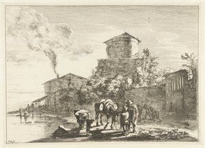 Mannen en een muilezel bij de Via Appia door Jan Both
