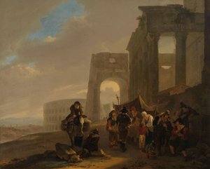 Straatscène met Romeinse ruïnes