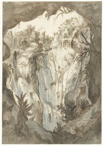 Waterval van Tivoli gezien vanuit een grot door Jan Brueghel (I) (attributed to)
