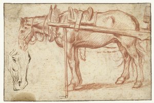 Paard voor een kar en een paardenhoofd door Jan Brueghel (I)