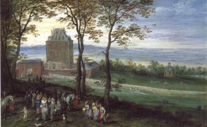 Aartshertog Albrecht en Isabella voor Kasteel Mariemont door Jan Brueghel the Elder