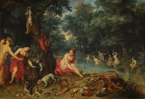Bad van nimfen (De nimfen van Diana terugkerend van de visvangst) door Jan Brueghel the Elder