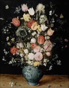 Bloemen in blauwe vaas, ca. 1608