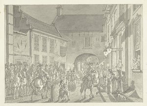 L.P. van de Spiegel naar de Gevangenpoort gebracht, 1795 door Jan Bulthuis