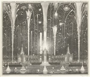 Vuurwerk te Den Haag voor de Vrede van Aken, 1749