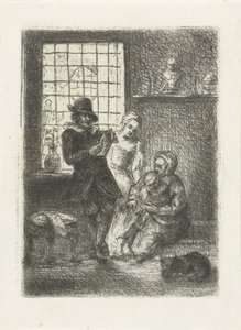 Interieur met een gezin door Jan Chalon