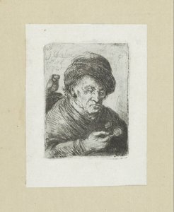 Oude man met bril en uil door Jan Chalon
