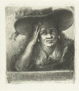 Vrouw met grote ronde hoed door Jan Chalon