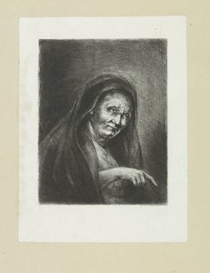 Wijzende oude vrouw