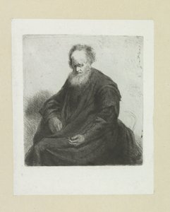 Zittende oude man met lange mantel door Jan Chalon
