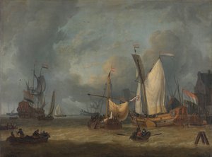 Een storm (schepen in de haven bij harde wind)