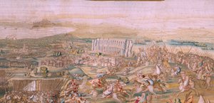 Vlaams wandtapijt. Serie De verovering van Tunis. De aanval op La Goleta door Jan Cornelisz Vermeyen