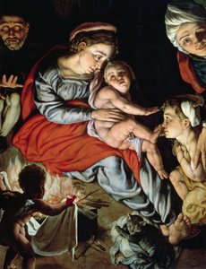 De Heilige Familie rond een Vuur door Jan Cornelisz Vermeyen