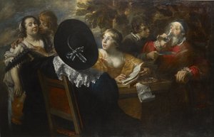 Het vrolijke gezelschap De vijf zintuigen, midden 17e eeuw door Jan Cossiers