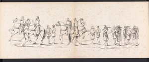 Maskerade van de Leidse studenten, 1865 (plaat 10) Gecostumeerde optogt gehouden door de leden van het Leidsche studenten-corps den 6den Junij 1865, ter viering van den 290sten verjaardag der Leidsche Hoogeschool, voorstellende: de intogt der Hollanders