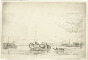 Riviergezicht met schuit en roeiboot door Jan Daniël Cornelis Carel Willem baron de Constant Rebecque
