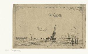 Riviergezicht met zeilschip door Jan Daniël Cornelis Carel Willem baron de Constant Rebecque