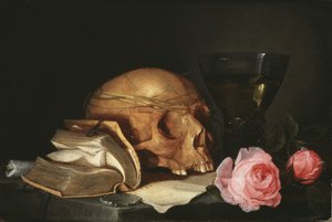 Een Vanitas Stilleven met een Schedel, een Boek en Rozen, ca. 1630