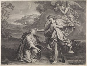 Christus verschijnt als tuinman aan Maria Magdalena (Noli me tangere) door Jan Edelinck (possibly)