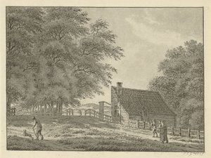 Landschap bij Overveen met wandelaars door Jan Evert Grave