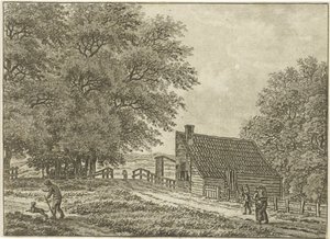 Landschap bij Overveen met wandelaars door Jan Evert Grave