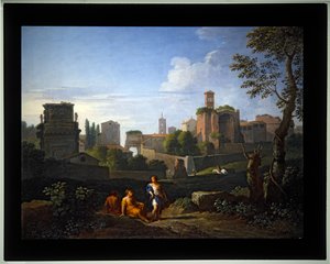 Set van Vier Capriccio; (4) Bogen van Constantijn en Titus, Toren van Campidoglio, Tempel van Venus en de Klokkentoren van Santa Francesca Romana door Jan Frans van (1662 1749) Bloemen
