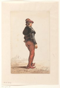 Staande lansknecht in Bourgondisch kostuum, van achteren