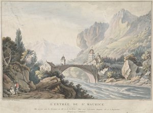 Gezicht op de brug bij Saint Maurice te Zwitserland