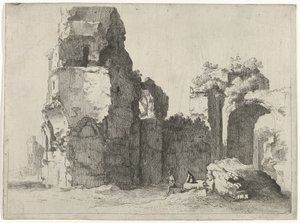 Romeinse ruïnes met twee figuren door Jan Gerritsz. van Bronckhorst