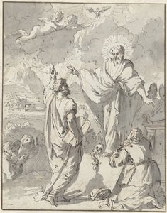 Mozes ontvangt van God de Tafelen der Wet
