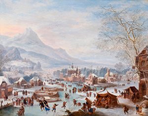 Winterscène met schaatsers door Jan Griffier