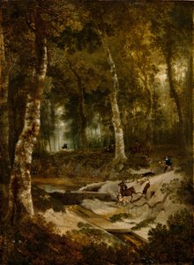 Boslandschap met hertenjacht
